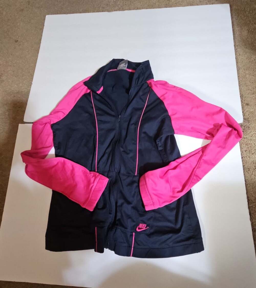 Nike Track Jacket Size XL (16-18) Black Pink Full Zip Athletic